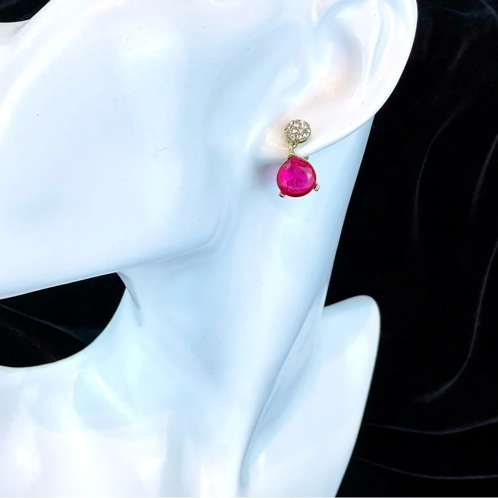 Pink Earrings Rhinestone Post Back and Three Quarter Inch Drop Round